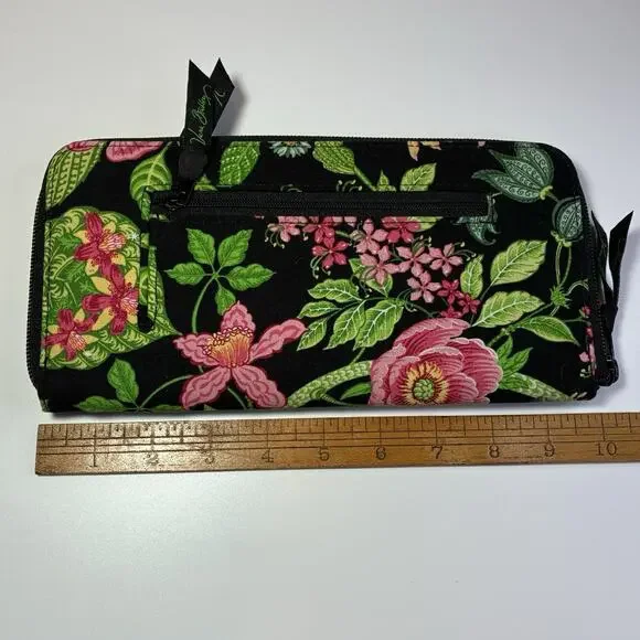 Vera Bradley Botanica Large Wallet Travel Organizer Pink Black Green Floral‎ - Picture 2 of 4